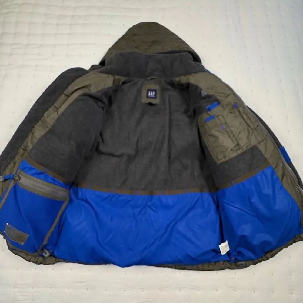 Gap Kids Down Puffer Jacket Boys M(8) Olive Green Ski Coat Utility Vintage Y2K